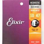 Elixir E11002 Nanoweb Coating, 80/20 Acoustic Guitar Strings -.010-.047, Extra Light