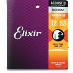 Elixir E11052 Nanoweb 80/20 Acoustic Guitar Strings -.012-.053 Light