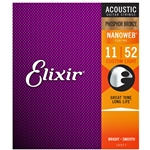 Elixir E16027 Nanoweb Phosphor Bronze Acoustic Guitar Strings -.011-.052 Custom Light