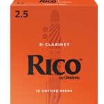 RCA1025 Rico by D'Addario Bb Clarinet Reeds, Strength 2.5, 10-pack