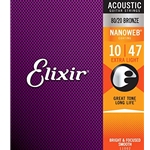 Elixir 11002 NANOWEB 80/20 Bronze Acoustic Guitar Strings .010-.047