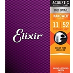 Elixir 11027 NANOWEB 80/20 Bronze Acoustic Guitar Strings .011 - .052, Custom Light