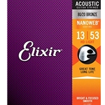 Elixir 11182 NANOWEB 80/20 Bronze Acoustic Guitar Strings .013-.053