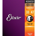 Elixir E16002 Nanoweb Phosphor Bronze Acoustic Guitar Strings -.010-.047