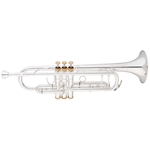 Eastman ETR520GS Intermediate Bb Silver Trumpet, Gold Brass Bell, 24K gold-plated trim kit