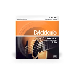 D'Addario  EJ10 Bronze Acoustic Guitar Strings, Extra Light, 10-47