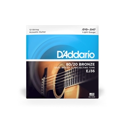 D'Addario EJ36 12-String Bronze Acoustic Guitar Strings, Light, 10-47