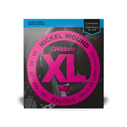 D'Addario EXL170-5 5-String Nickel Wound Bass Guitar Strings, Light, 45-130, Long Scale