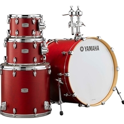 Yamaha TMP2F4CAS Tour Custom 4-pc. Shell Pack: 22” x 16” Bass Drum, 10” x 7” and 12” x 8” Mounted Toms, 16” x 15” Floor Tom, TH-945 Tom Holder - Candy Apple Red Satin Finish