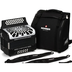 Hohner COGB-N Compadre GCF Black Accordion w/Gig Bag, black/Silver Grill, 31 Treble-12 Bass, Diatonic Button