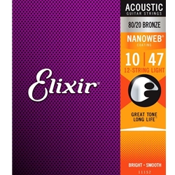 Elixir 11102 Extra Light 10-47 Acoustic 80/20 Bronze Strings with NANOWEB Coating