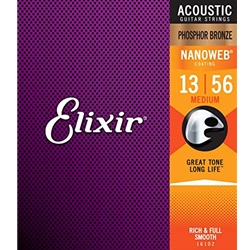 Elixir 16102 NANOWEB Coating, Phosphor Bronze Acoustic Guitar Strings .013-.056, Medium