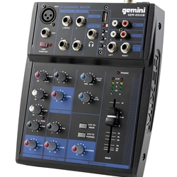 Gemini GEM-05USB Compact 5-Channel Bluetooth Audio Mixer w/ USB - Bluetooth Direct Streaming, 5 Inputs, 2 Bus, 2-Band EQ