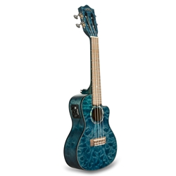 LANIKAI QM-BLCEC Quilted Maple Blue Cutaway Electric Concert Ukulele