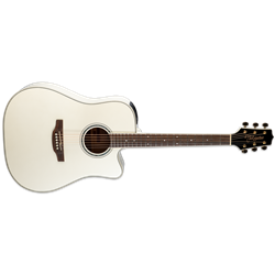 Takamine GD37CE PW Dreadnought with cutaway, solid spruce top, maple back and sides, gloss pearl white finish, gold hardware, and TP-3G electronics