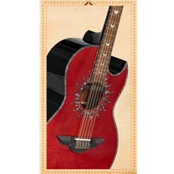 H Jiminez LBQ1GXE-AN Aurora Borealis Bajo Quinto Acoustic/Electric Red Sparkle with Hard Case